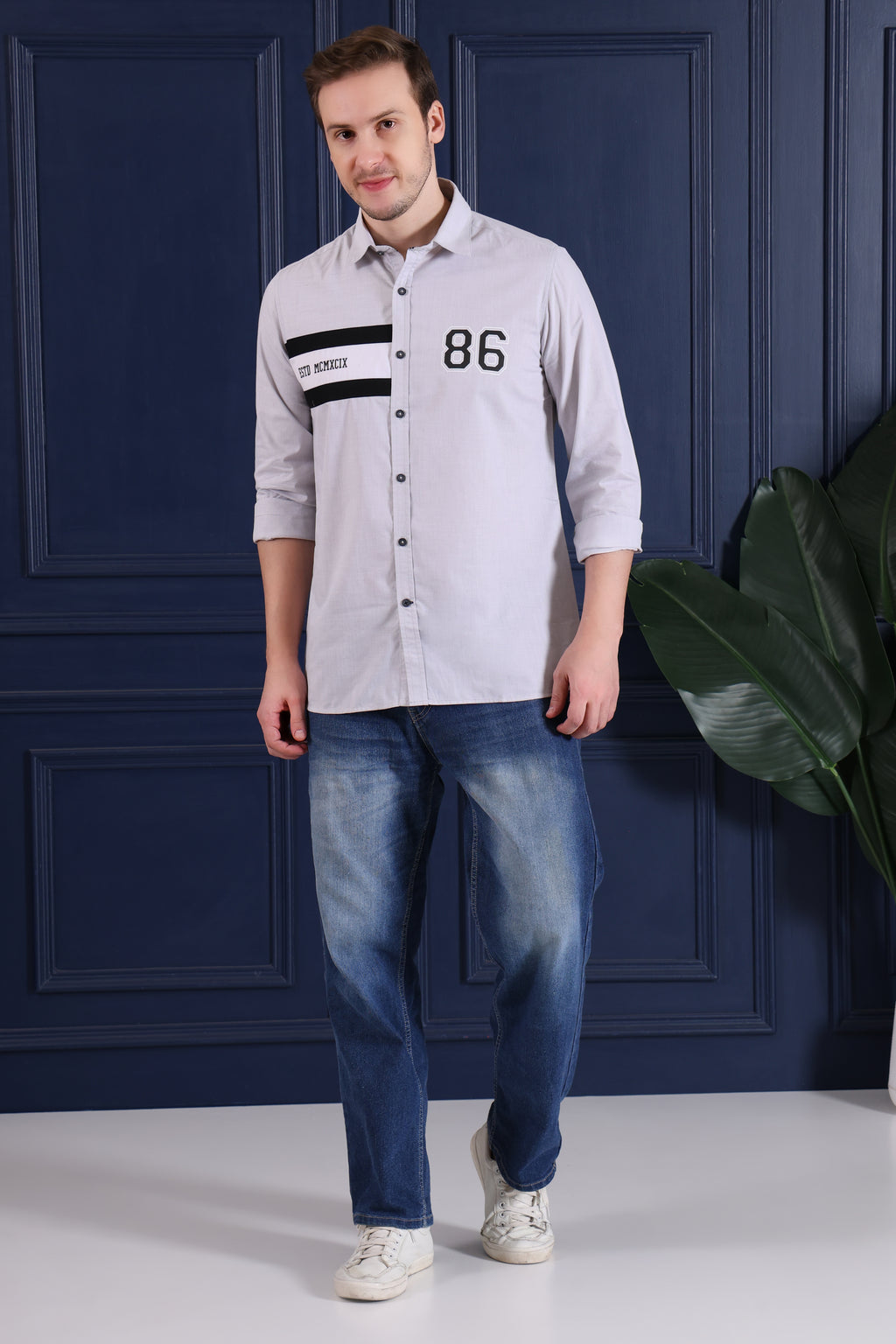 Premium Grey Chanbrey Colour Block Shirt for Men | Regular Fit Designer Urban Wear Shirt (CWY011)