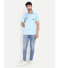Premium Sky Blue Printed Casual Shirt for Men – Regular Fit, Short Sleeve Cotton Shirt (CWY069)