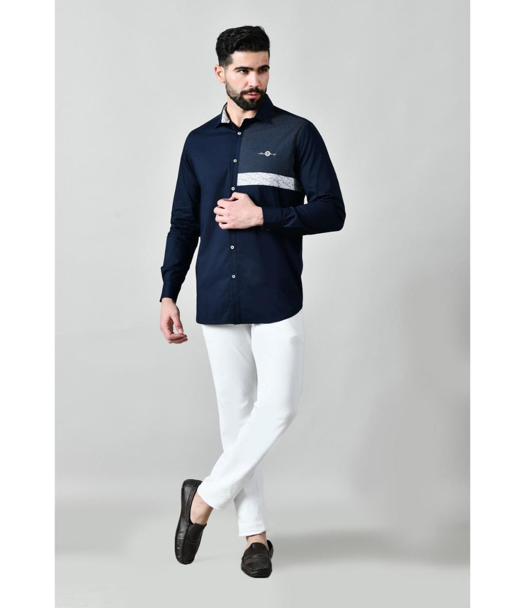 Premium Navy Blue Designer Shirt for Men | Regular Fit Formal & Party Wear Shirt (CWM113)
