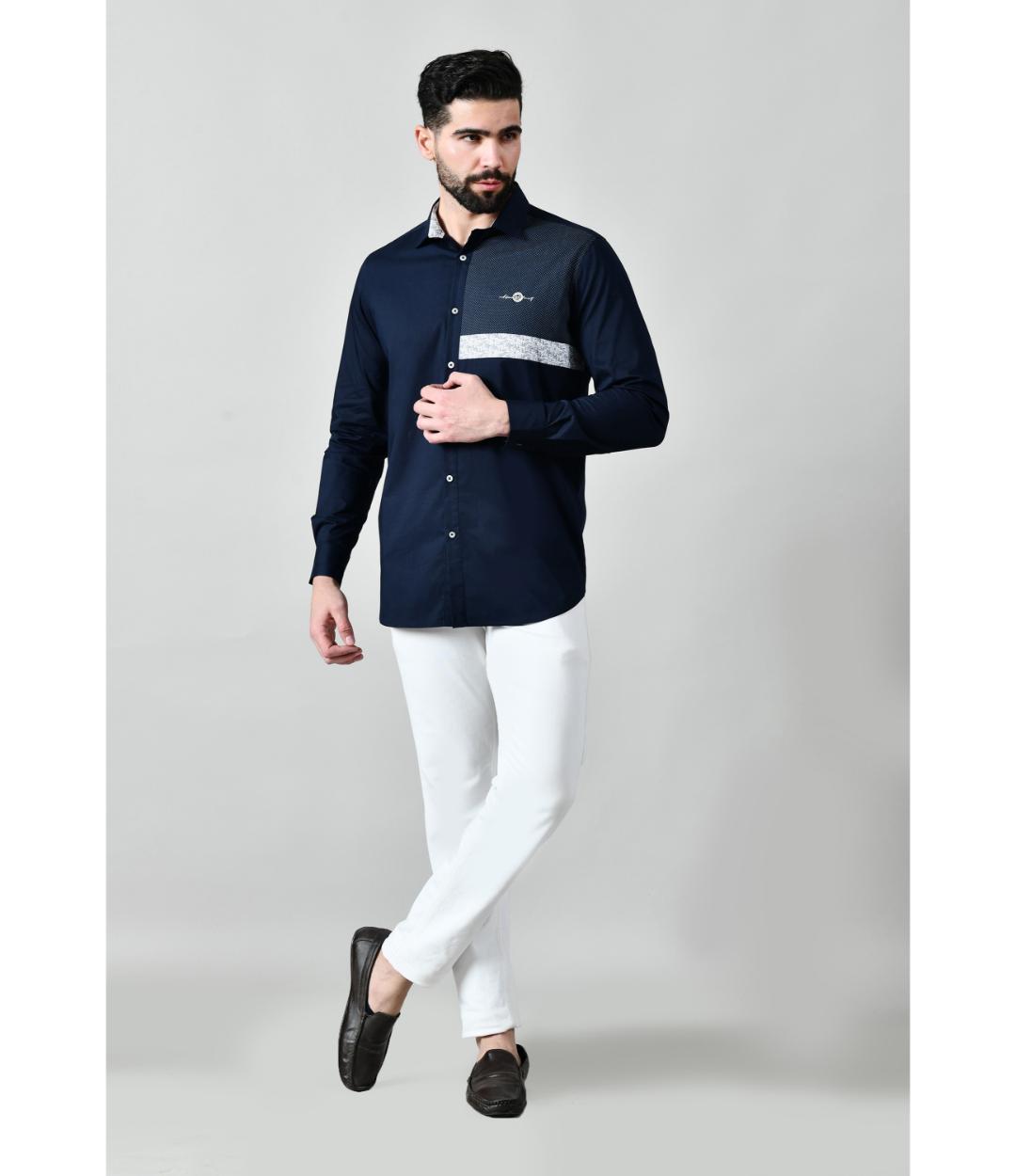 Premium Navy Blue Designer Shirt for Men | Regular Fit Formal & Party Wear Shirt (CWM113)